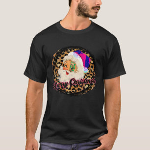Vintag Pink Santa Loepard Claus Pink Christmas De T-Shirt