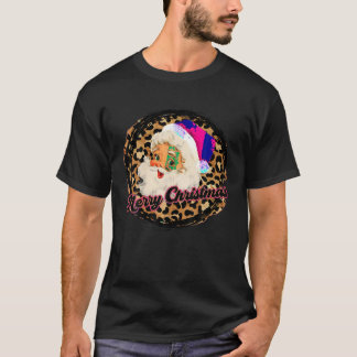 Vintag Pink Santa Loepard Claus Pink Christmas De T-Shirt