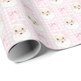 Vintag Pink Santa on Gingham Wrapping Paper Geschenkpapier