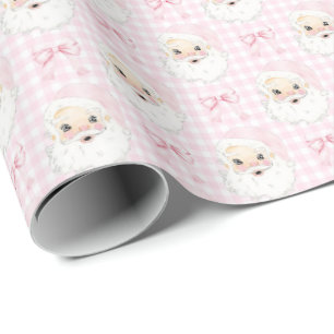Vintag Pink Santa on Gingham Wrapping Paper Geschenkpapier