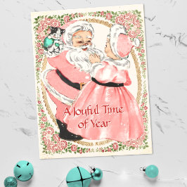 Vintag Pink Santa und Mrs Claus Holiday Postcard Feiertagspostkarte
