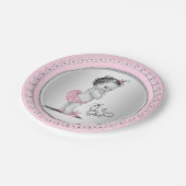 Vintag Pink Silver Girl Babydusche Pappteller (Schrägansicht)