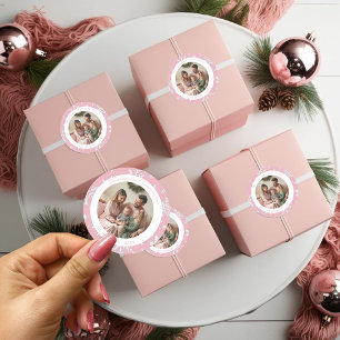 Vintag Pink Snowflakes Weihnachten Foto Runder Aufkleber