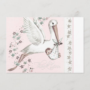 Vintag Pink Stork Baby Dusche Vielen Dank Dankeskarte