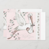 Vintag Pink Stork Baby Dusche Vielen Dank Dankeskarte (Vorne/Hinten)
