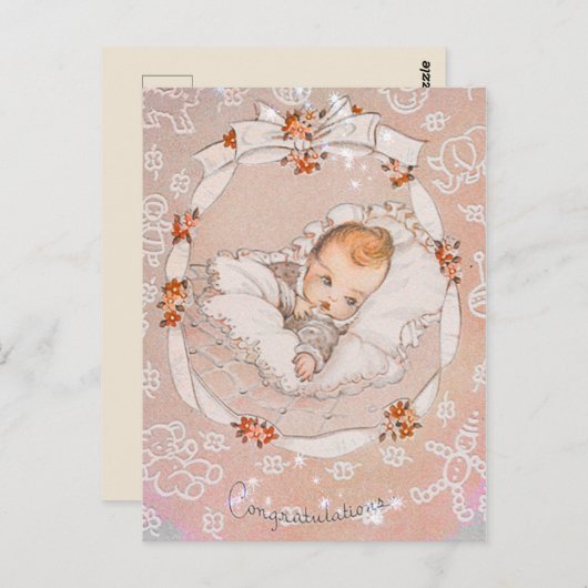 Vintag Pink Sweet Baby Postkarte (Vorne/Hinten)