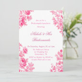 Vintag Pink Toile Blume Bridesmaids Luncheon Einladung (Stehend Vorderseite)