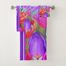 Vintag Pink Tulip Wasserfarben Badhandtuch Set