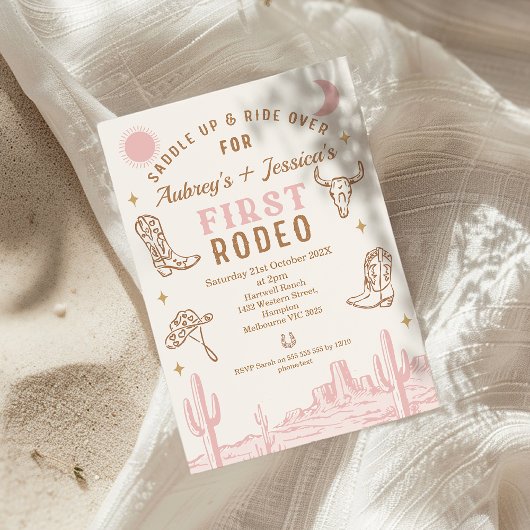 Vintag Pink Twins Erste Rodeo 1. Geburtstag Einladung
