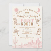 Vintag Pink Twins Erste Rodeo 1. Geburtstag Einladung (Vorderseite)