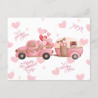 Vintag Pink Valentinstag LKW und Herz