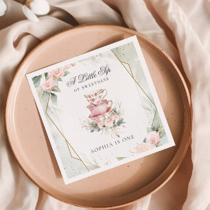 Vintag Pink Wasserfarbe Tee Party 1. Geburtstag Serviette