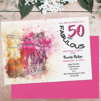 Vintag Pink Watercolor Girly Bicycle Geburtstag Einladung