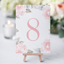 Vintag Pink Watercolor Rose Hochzeit Tischnummer