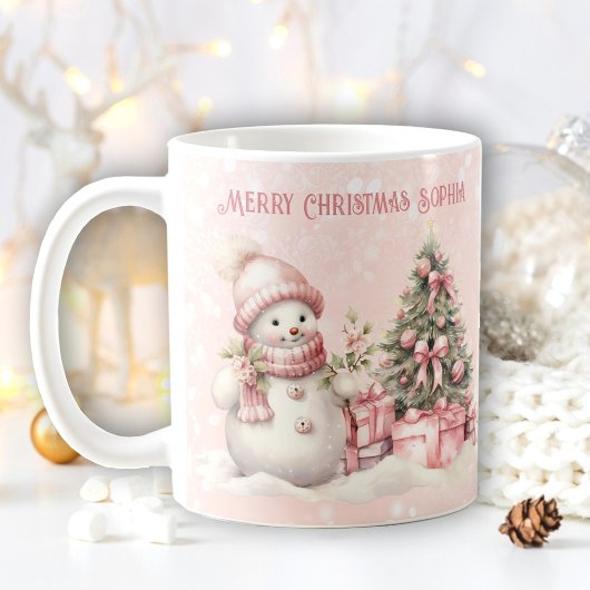 Vintag Pink Weihnachten Schneemann Individuelle Na Kaffeetasse