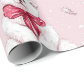 Vintag Pink Weihnachtsbär mit Red Bow Geschenkpapier (Rolleneckpunkt)