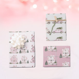 Vintag Pink Weihnachtsmuster Geschenkpapier Set