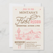 Vintag Pink Western Wüste Rodeo 1. Geburtstag Einladung (Vorderseite)
