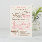 Vintag Pink Western Wüste Rodeo 1. Geburtstag Einladung (Stehend Vorderseite)