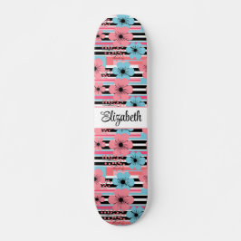 Vintag Pink Whimsical Floral Individuelle Name Skateboard