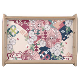 Vintag Pink White Japanisch Kimono Blume Serviertablett