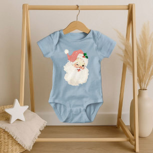 Vintag Pink Winking Santa Christmas Baby Bodysuit Strampler