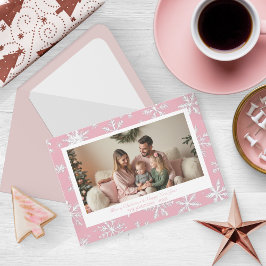 Vintag Pink Winter Weihnachtsschneeflocken Foto Feiertagskarte