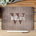 Vintag Pinstripe Retro Monogramm Mousepad<br><div class="desc">Dieses Design zeichnet sich durch ein Vintages pinstripe Muster in den Farben Zimtbraun aus. Personalisieren Sie es mit Ihrem Monogramm Initial in braun und Ihrem Namen in weißem Retro-Skript.</div>