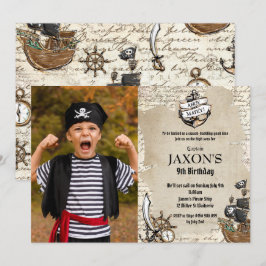 Vintag Pirate Birthday Party Ahoy Matey Map Foto Einladung