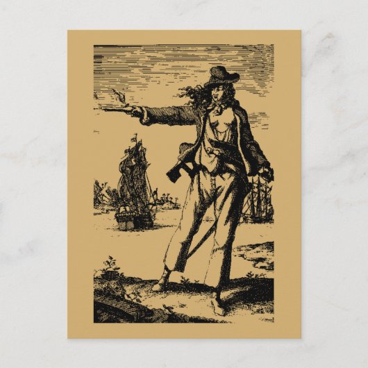 Vintag Pirate Woman Anne Bonny Postkarte (Vorderseite)