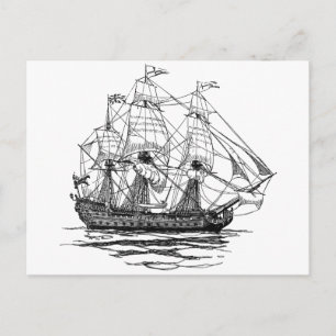 Vintag Pirates Galleon, Sketch eines 74-Gun-Schiff Postkarte
