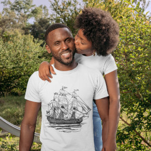 Vintag Pirates Galleon, Sketch eines 74-Gun-Schiff T-Shirt