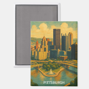 Vintag Pittsburgh Pennsylvania Skyline Magnet