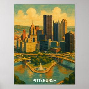 Vintag Pittsburgh Pennsylvania Skyline Poster