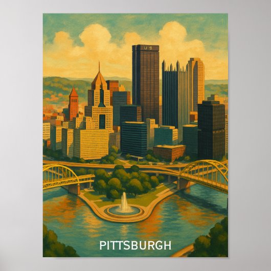 Vintag Pittsburgh Pennsylvania Skyline Poster (Vorne)