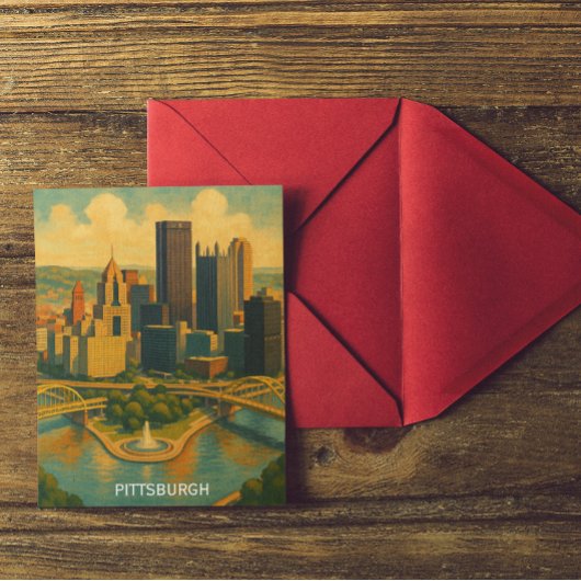 Vintag Pittsburgh Pennsylvania Skyline Postkarte