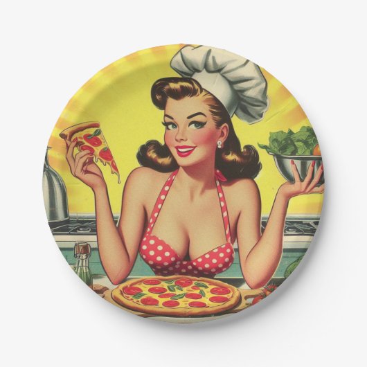 Vintag Pizza Girl Pappteller (Vorderseite)
