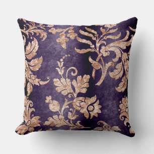 Vintag Plum Velvet Champayne Flora Pillow Kissen