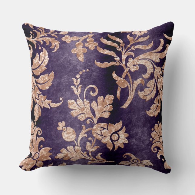 Vintag Plum Velvet Champayne Flora Pillow Kissen (Vorderseite)