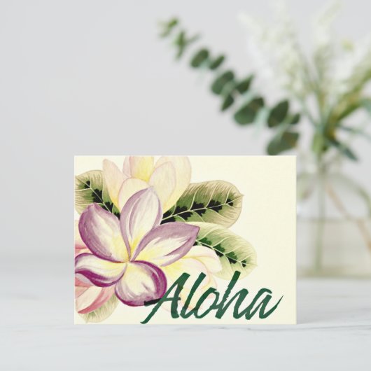 Vintag Plumeria Aloha Postkarte (Stehend Vorderseite)