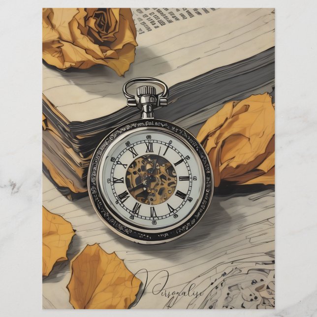 Vintag Pocket Watch Rose Blumenzettel (Vorderseite)