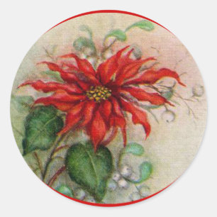 Vintag Poinsettia Blume Weihnachtsaufkleber Runder Aufkleber