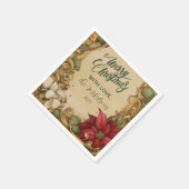 Vintag Poinsettia Gold Scroll Weihnachten Serviette (Ecke)