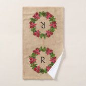 Vintag Poinsettia Holly Berry Wreath Monogramm Badhandtuch Set (Handtuch)