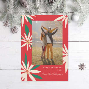 Vintag Poinsettias Christmas Foto Vertikal Feiertagskarte