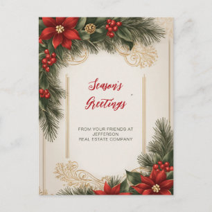 Vintag Poinsettias Holidays Company Business Feiertagspostkarte