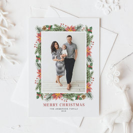 Vintag Poinsettias Pine Needles Foto Feiertagspostkarte