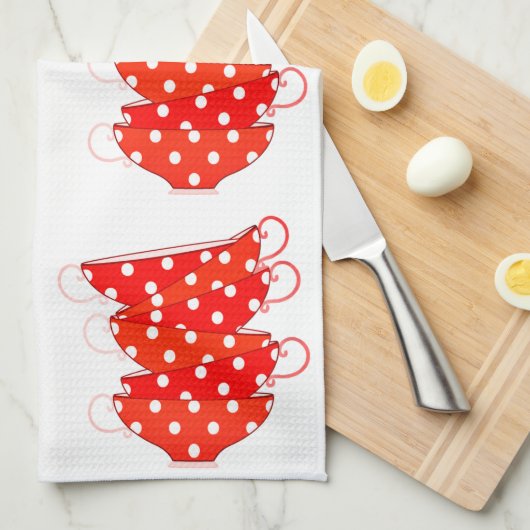 Vintag Polka dot teacup red white Geschirrtuch (Viertel Falte)