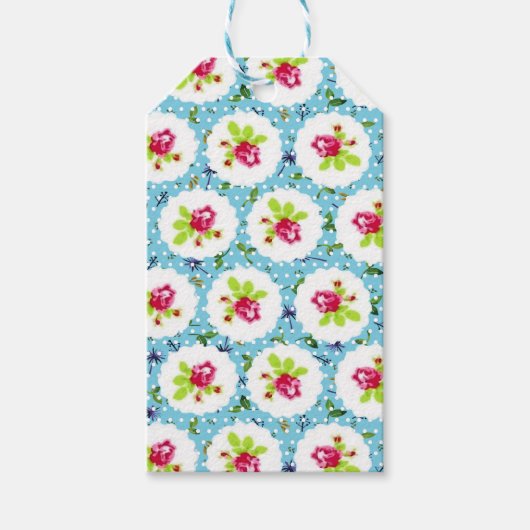 Vintag Polka Dots Greenery Rote Rose Blume Geschenkanhänger (Vorderseite)