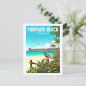 Vintag Pompano Beach Florida Postkarte (Stehend Vorderseite)